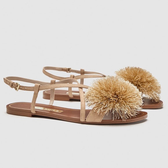 ZARA POMPOM SANDALS - Picture 2 of 7